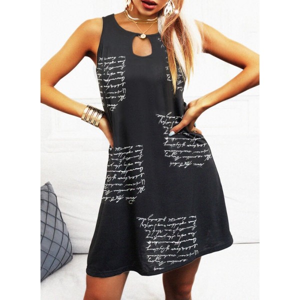 Kadın Kolsuz Halka Detay Mektup Desenli Mikro Elbise