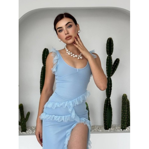 Felix Yırtmaçlı Midi Tül Elbise