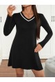 Kadın Uzun Kollu V şerit Yakalı Kısa Viskon Iki Iplik Elbise