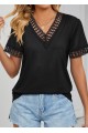 Kadın Kısa Kollu V Yaka Dantel Yakalı Viskon Bluz