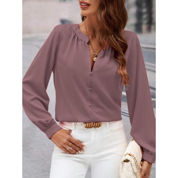 Kadın Uzun Kollu önden Düğmeli Hakim Yaka Ithal Krep Bluz