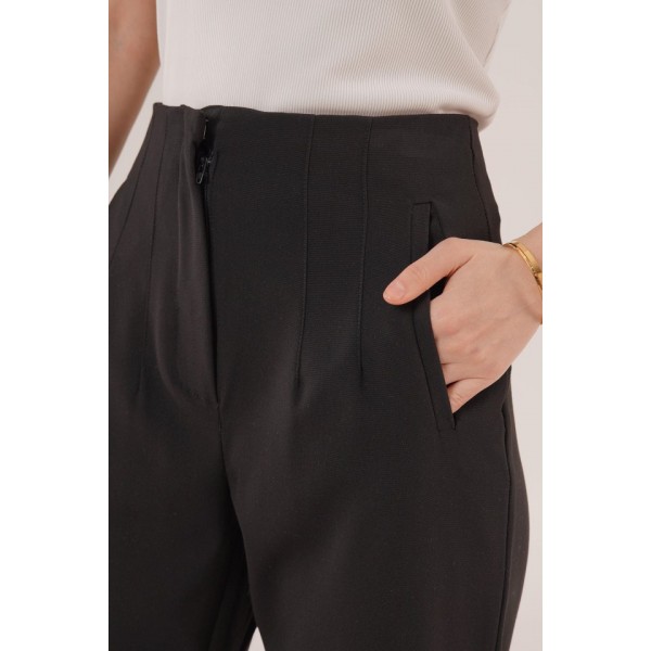 Çift Pens Detaylı Siyah Pantolon