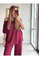 Kadın Tek Omuzdan Açık Geniş Kesim Viskon Iki Iplik Bluz Ve Pantolon Ikili Takım