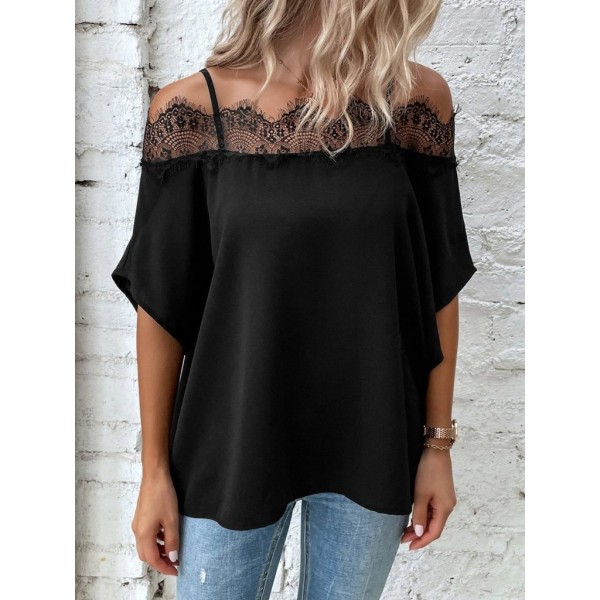 Kadın Askılı Dantel Janjan Krep Bluz