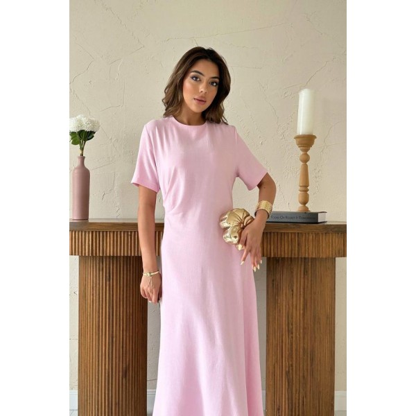 Pudra Pileli Bisiklet Yaka Elbise