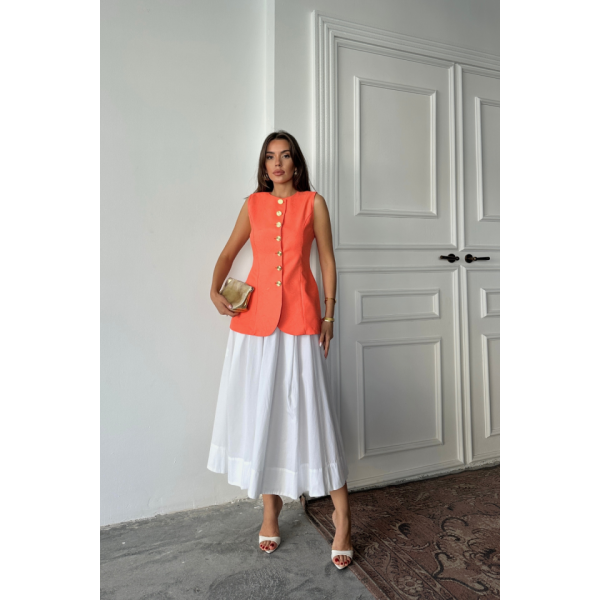 JAKAR KETEN YELEK BELDEN OTURTMALI GOLD DÜĞMELİ - Orange