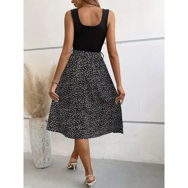 Kadın Askılı Yuvarlak Yakalı üst Viskon Alt Süprem Kısa Elbise