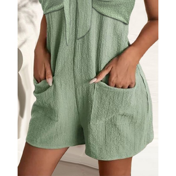 Kadın Askı Aksesuarlı önü Bağlama Detay Salopet şort Tulum