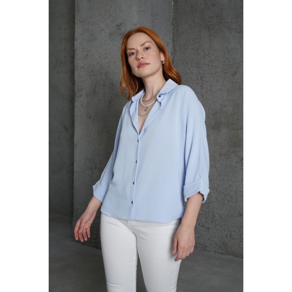 Kol Katlama Detaylı Bebe Mavi Gömlek