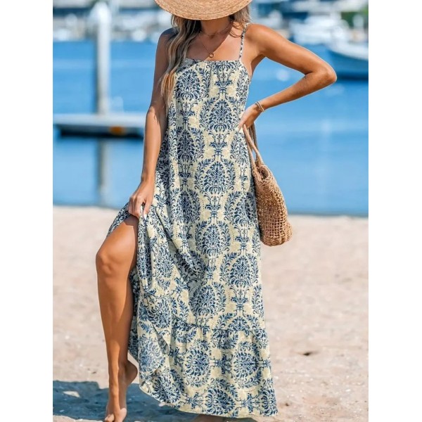 Kadın Ip Askılı Desenli Fırfırlı Süprem Elbise