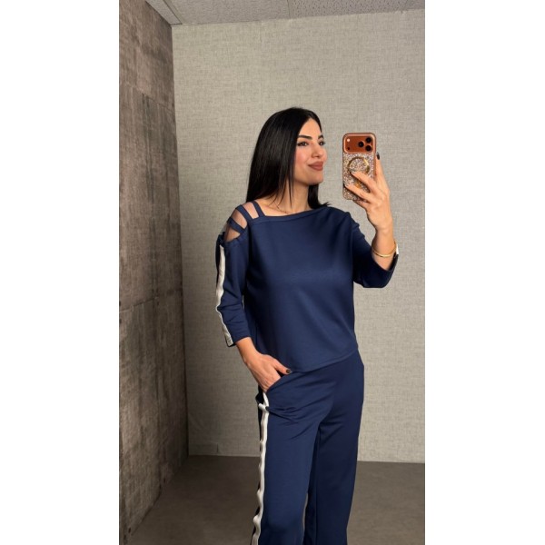 Kadın Uzun Kollu Kolu Tül Yanları şerit Detay Modal Ikili Takım