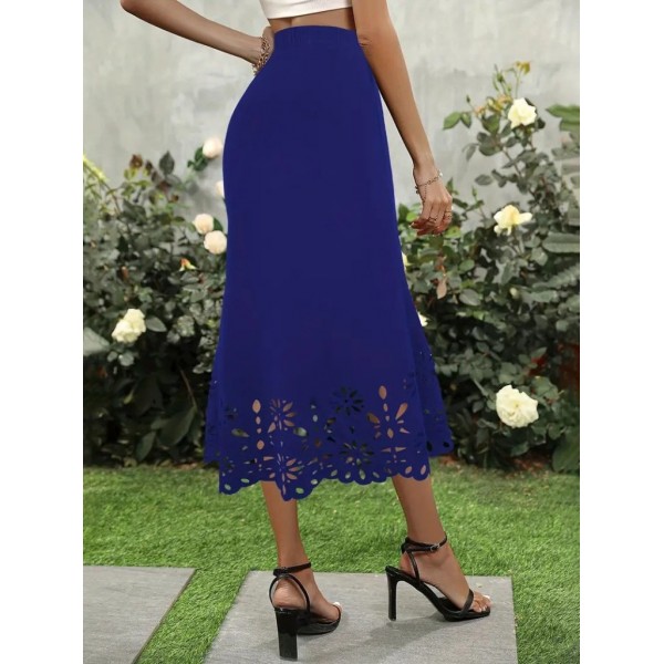 Kadın Yüksek Bel Lazer Kesim Detaylı Midi Ithal Krep Etek