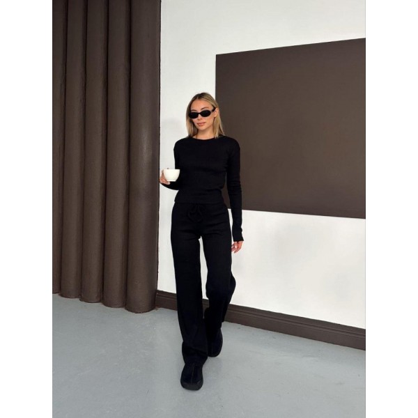 Kadın Bisiklet Yaka Parmak Geçme Detay Uzun Kollu Bluz Ve Pantolon Ikili Takım