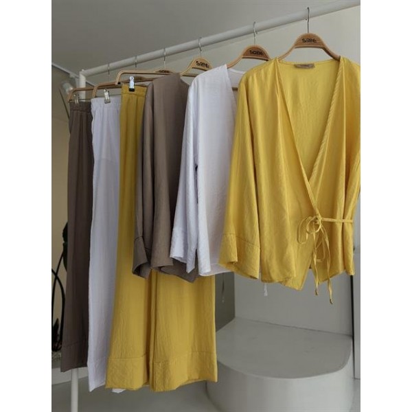 Kruvaze Model Klasik Pantolonlu Çupra Keten Takım 10191