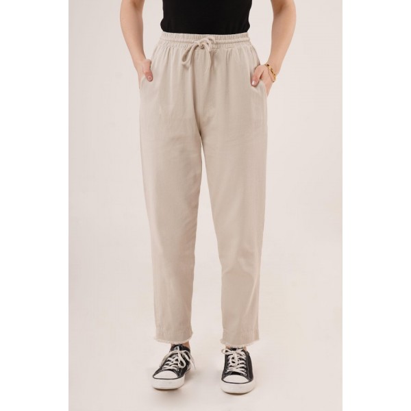 Cepli Belden Bağlamalı Paça Detaylı Krem Pantolon