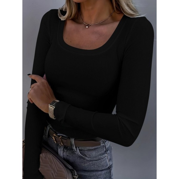 Kadın Uzun Kollu Derin Yuvarlak Yaka Kaşkorse Bluz