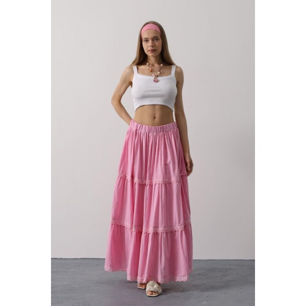 Dantel Detaylı Etek - Pembe