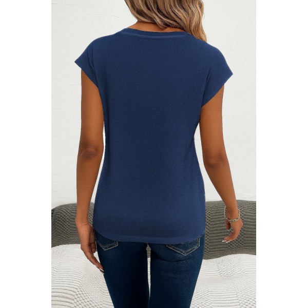 Kadın Kısa Kollu V Yakalı Kalp Desen Viskon Bluz