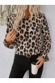 Kadın Uzun Kollu Arkadan Fiyonk Detaylı Leopar Desenli Süprem Bluz