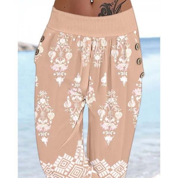 Kadın Beli Lastikli Etnik Desenli Kapri Süprem Pantolon
