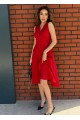 Kadın Ithal Krep Kumaş Kruvaze Yaka Eteği Kloş Kolsuz Mini Elbise