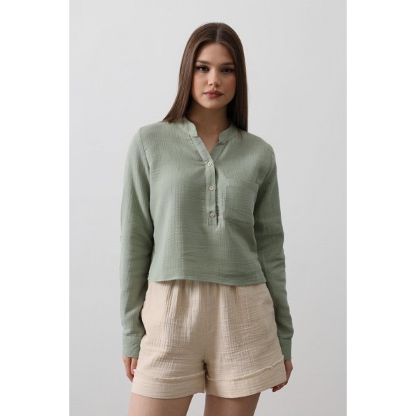 Cepli Hakim Yaka Bluz - Haki