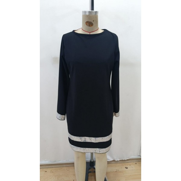 Kadın Uzun Kollu Bisiklet Yaka Mini Ithal Krep Elbise