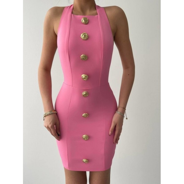 Katalina Gül Düğmeli Elbise