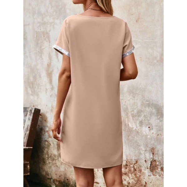 Kadın Yaka Ve Kol Pul Payet şeritli Ithal Krep Elbise