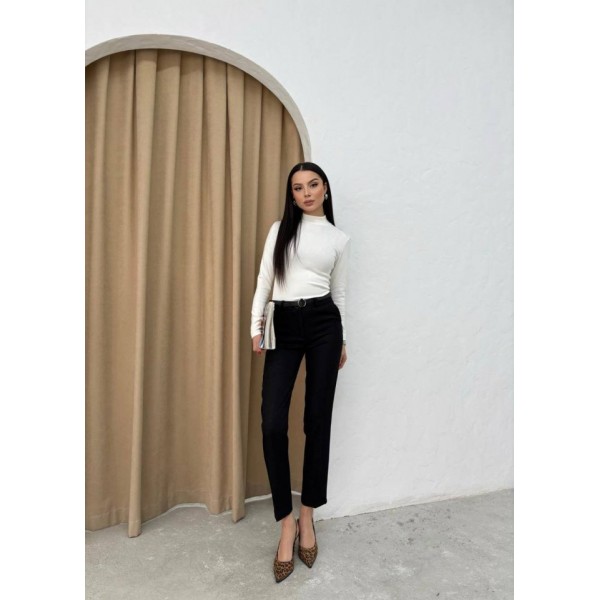 Kadın Yüksek Bel Dar Paça Kemer Dahil Kumaş Pantolon