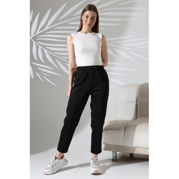 Kadın Uzun Kollu Dalıç Kumaş Cep Detay Beli Lastikli ütüsüz Pantolon