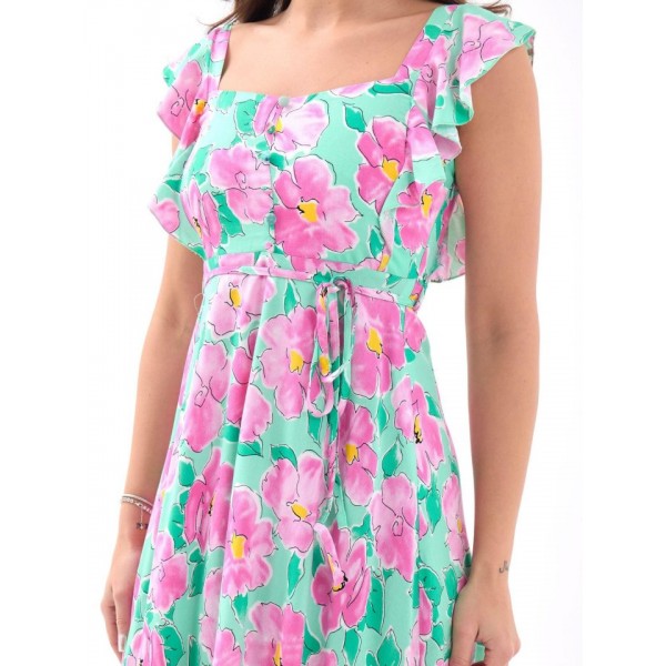 5370 ELBİSE-PEMBE GÜL DESEN