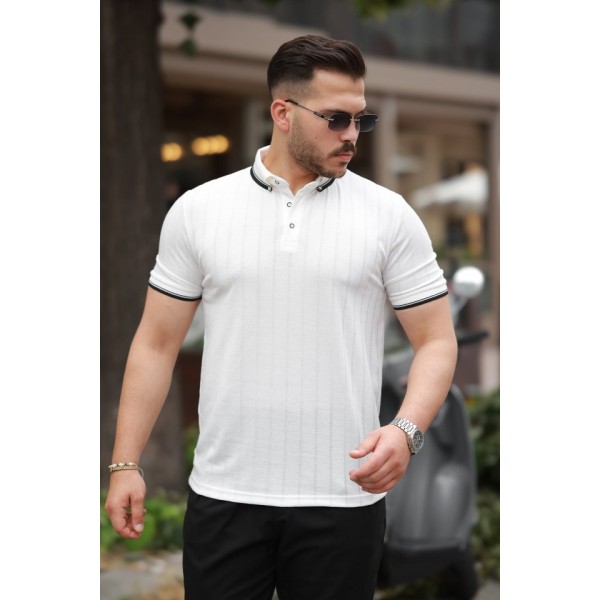 Erkek Düğme Yakalı Jakar Kumaş Kısa Kollu Tişört