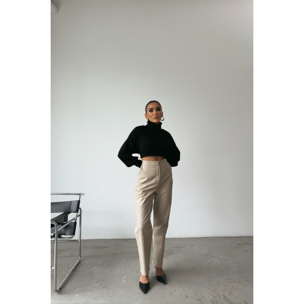 DERİ PANTOLON DİZ PARÇALI - Taş