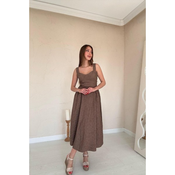 Vizon Yanları Büzgülü Göğüs Kuplu Elbise