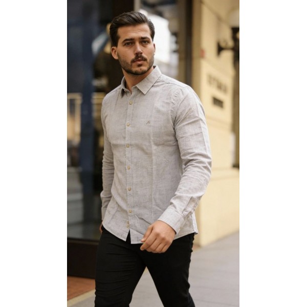 Erkek Uzun Kollu Keten Gömlek