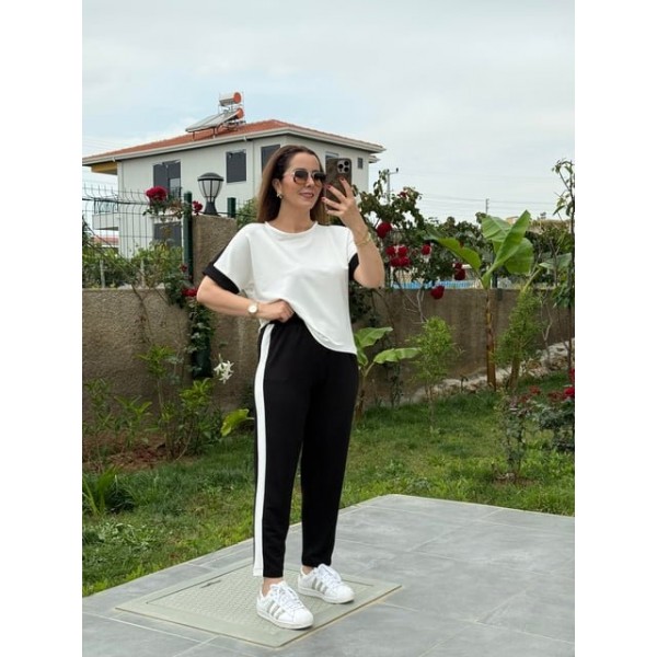 Kadın Modal Dokulu Kumaş Yanı şeritli Takım