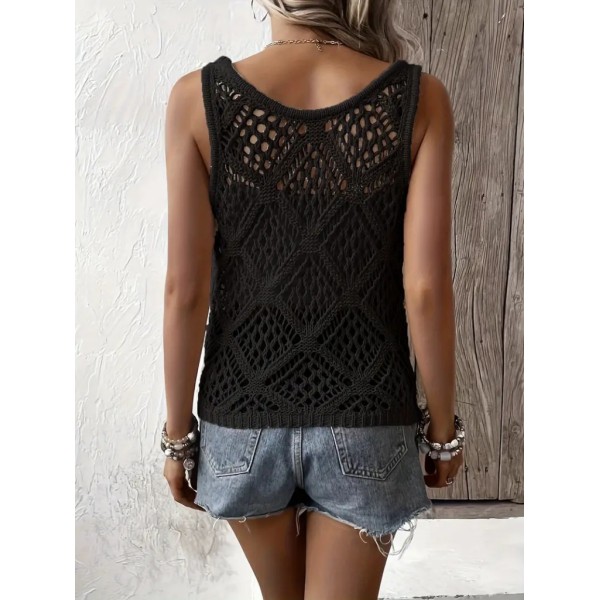 Kadın Askılı Yuvarlak Yaka Geometrik Desenli Triko Bluz