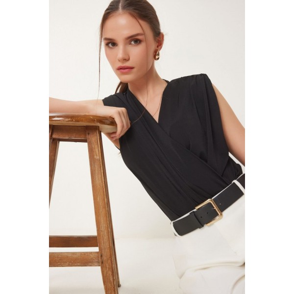 Kadın Sendy Kumaş Kruvaze Yaka Vatkalı Bluz