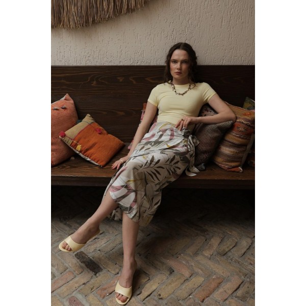 Desenli Viskon Etek - Gri