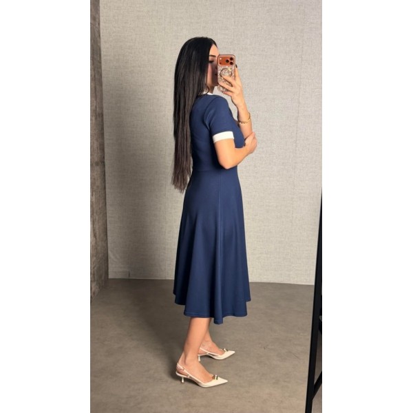 Kadın Kısa Kollu Ribana Ve Fermuar Detay Midi Boy Elbise