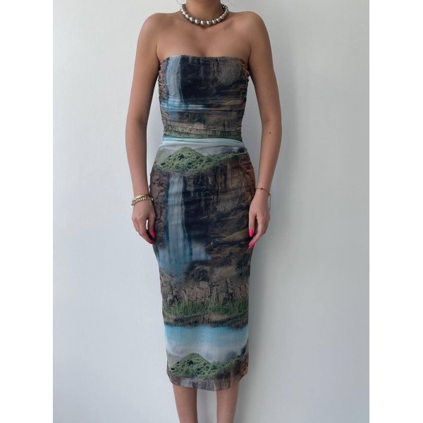 Mountain Straplez Tül Elbise