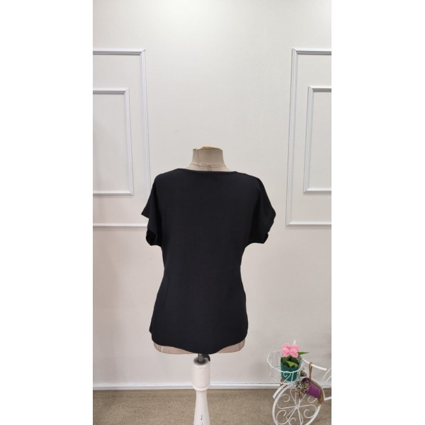 Kadın Kısa Kollu Yuvarlak Yakalı Yandan Sarmal Detaylı Bürümcük Bluz