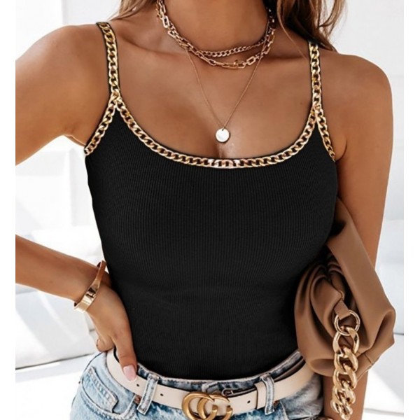 Kadın Askılı U Yaka Zincir şeritli Kaşkorse Bluz