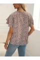 Kadın Kısa Kollu Kolları Volanlı Baskılı Süprem Bluz