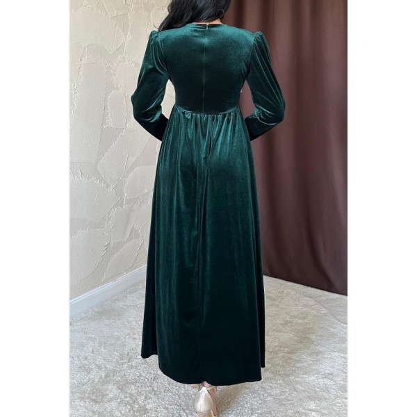 Zümrüt Göğüs Altı Taşlı Elbise