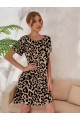 Kadın Kısa Kollu Bisiklet Yaka Leopa Desen Süprem Elbise