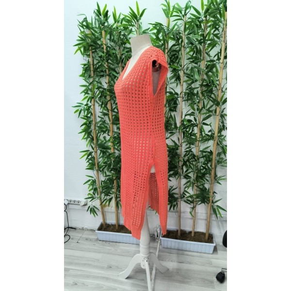 Kadın Sıfır Kol V Yaka Yanı Derin Yırtmaçlı Midi Boy Triko Elbise