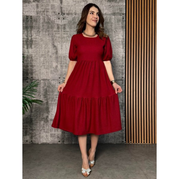 Kadın Kısa Kollu Yakası Açık Katlı Bürümcük Balon Elbise