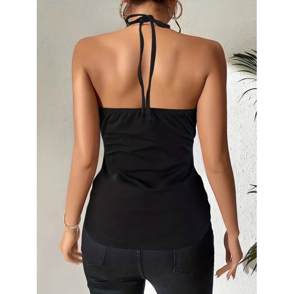 Kadın Askılı Kuş Gözü Ve Dekolte Detay Boyundan Bağlamalı Viskon Bluz